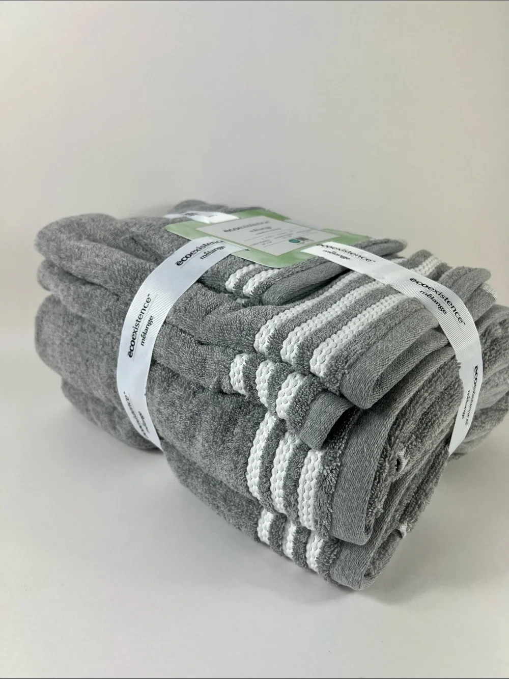 Ecoexistence Bath Towel Set Mélange Gray and White Soft Cotton 6-Piece Set NEW
